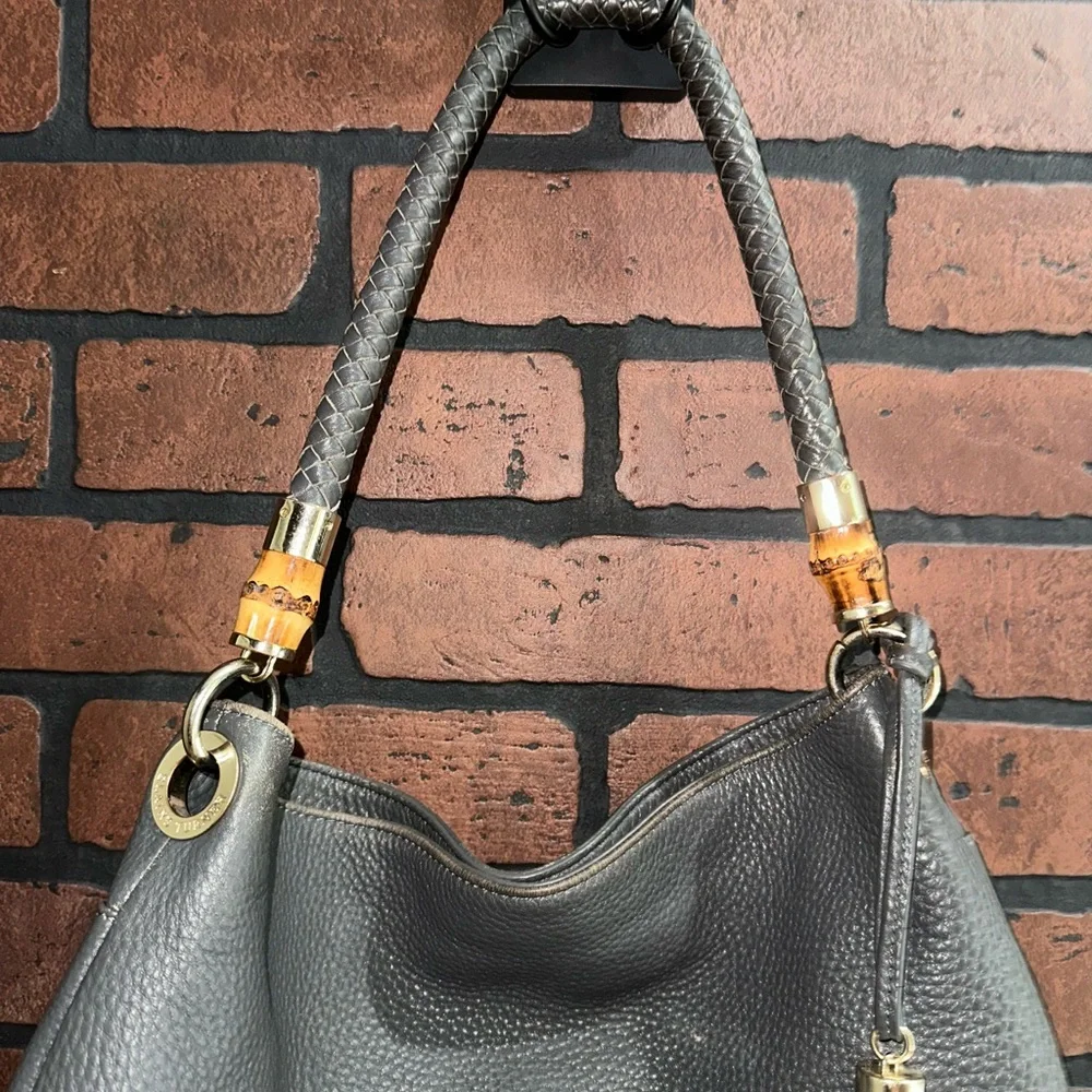 Elaine Turner Blue Leather Y2K Slouch Hobo Shoulder Bag Handbag Purse